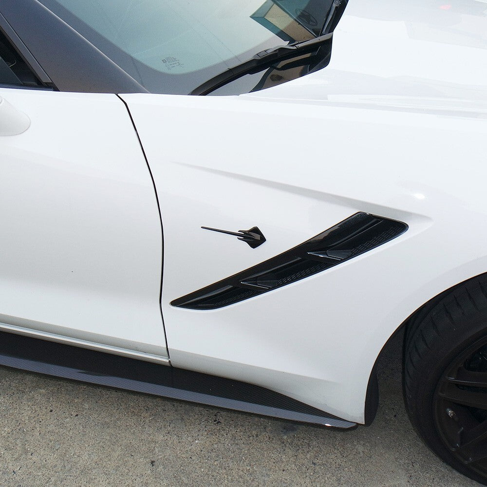 2x Corvette C7 Gloss Black Fender Stingray Mako Shark Logo Badge Emblem Sport