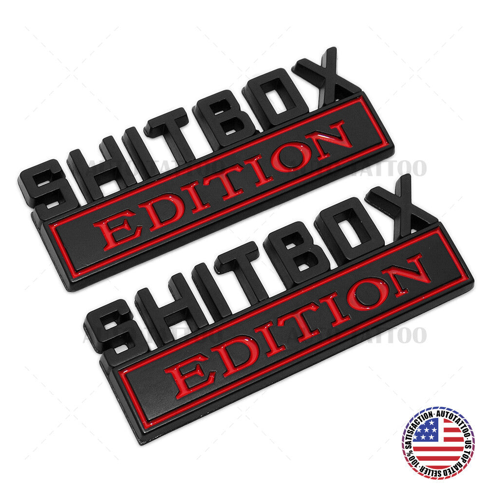 2Pcs ShitBox Edition 3D Car Truck Emblem Funny Badge Sticker Decal Decorate
