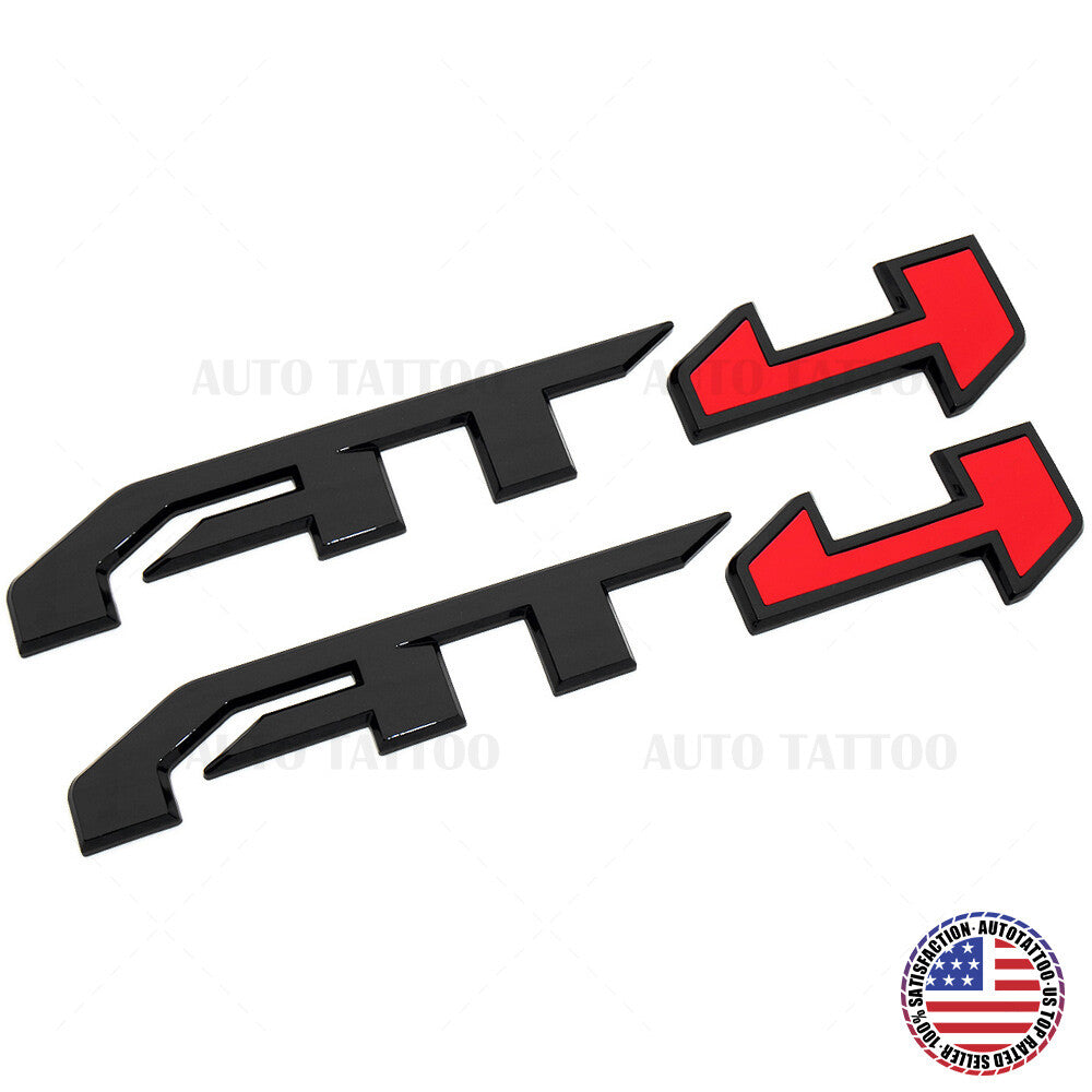 2x GMC Canyon Sierra AT4 Side Front Door Badge Emblem Nameplate OEM Black Red