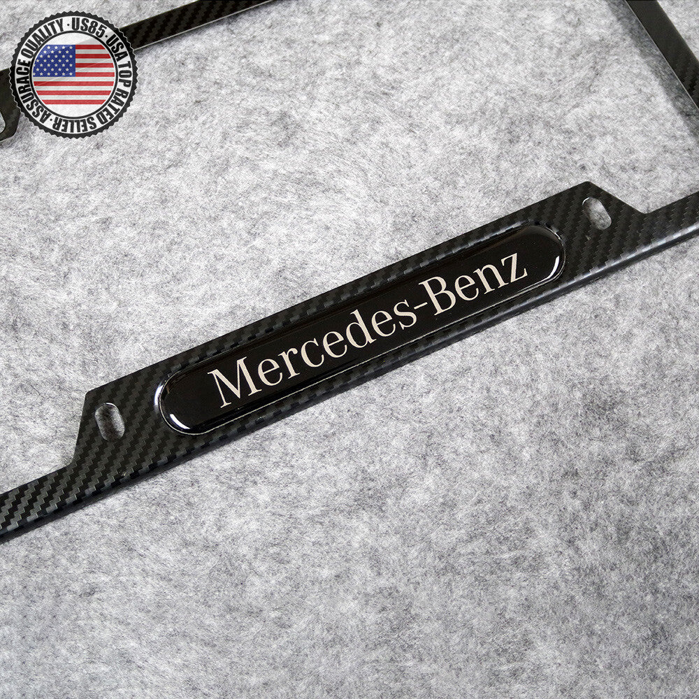 For Mercedes-Benz Sport Carbon Fiber Texture License Plate Frame Cover Gift