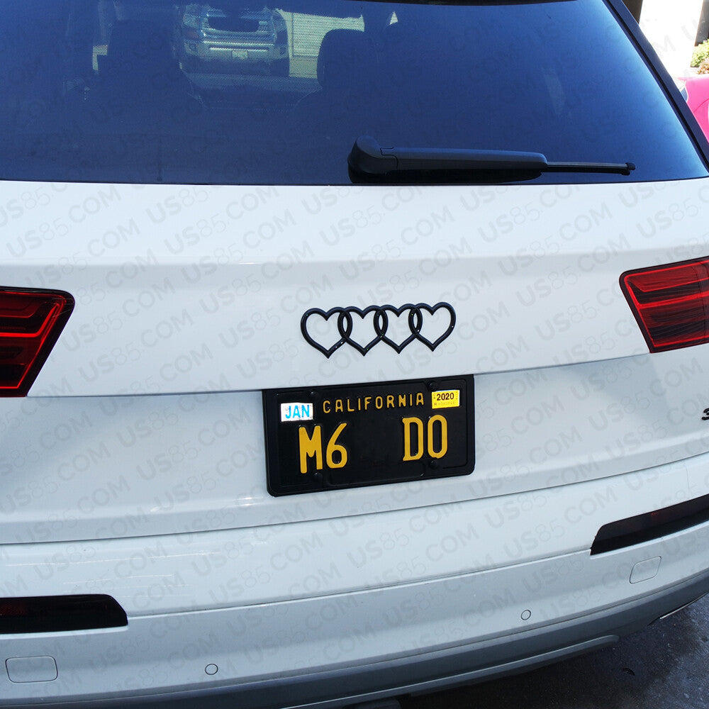 Audi Sport Car Trunk Lid Love Heart Rings Badge Logo Emblem Decor Gloss Black