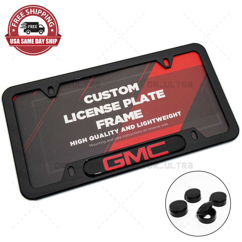 Gloss Black Front or Rear GMC Logo Emblem License Plate Frame Cover Gift Sport