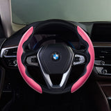 Universal Pink Carbon Fiber Car Steering Wheel Cover Non Slip Protector Decorate