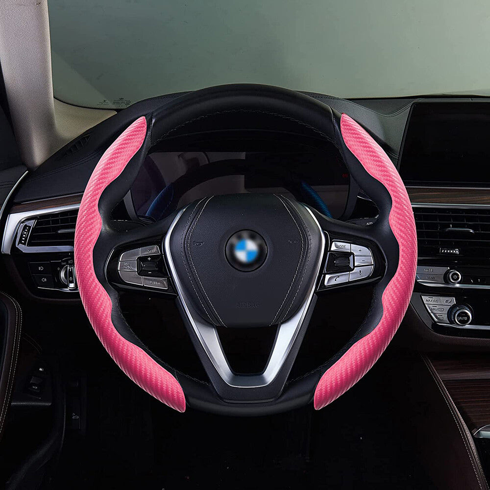 Universal Pink Carbon Fiber Car Steering Wheel Cover Non Slip Protector Decorate