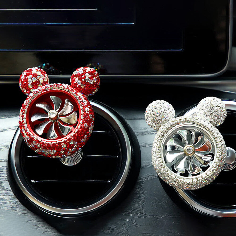 Crystal Bling Diamond Fragrance Mickey Fan Car Air Fresher Vent Perfume Clip
