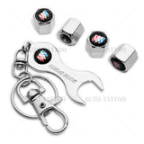4x Hex Buick Sport Car Tire Wheels Air Stem Dust Valve Cap Cover + Keychain Ring