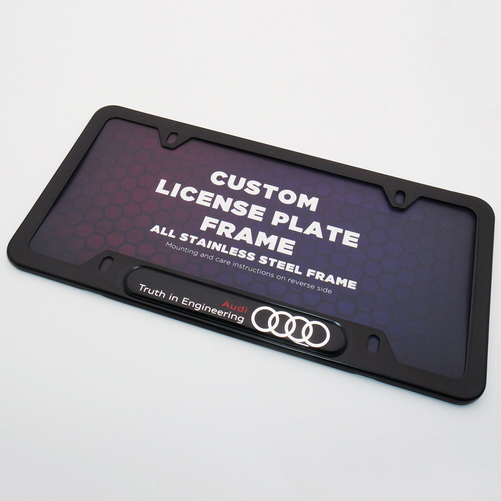 Black Stainless Steel Front Rear Emblem License Plate Frame Cover - Audi Ring