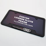 Black Stainless Steel Front Rear Emblem License Plate Frame Cover - Audi Ring