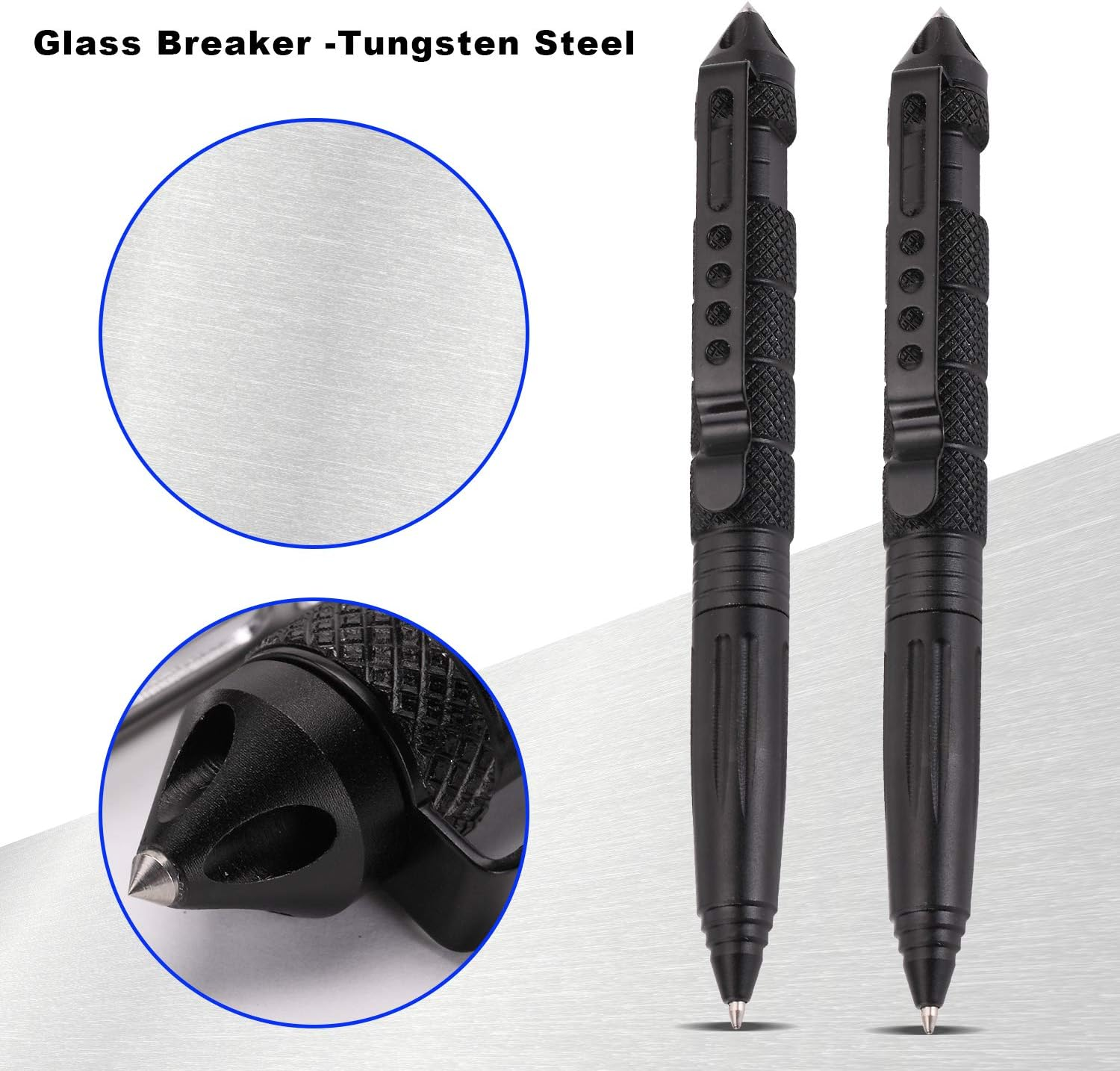 2 Pack Military Tactical Pen Set with 6 Ballpoint Refills Writing,Made Car Accessory - Black