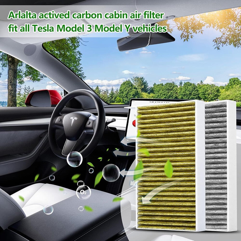 2Pcs 2016-2024 Tesla Model 3 Model Y Durable Activated Cabin Air Filter Kit Set