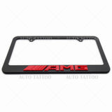 1x Mercedes Red AMG 3D Black License Plate Frame Cover Decorate + Screw Caps