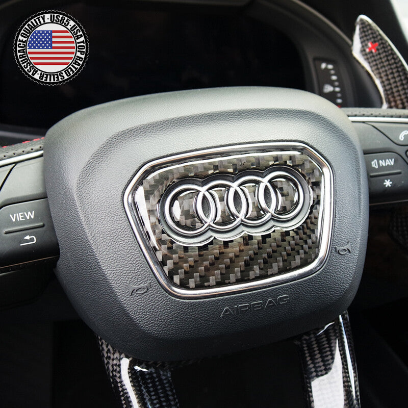 Audi Q3 Q5 Q7 Q8 3D Carbon Fiber Steering Wheel Ring Logo Badge Emblem Sticker
