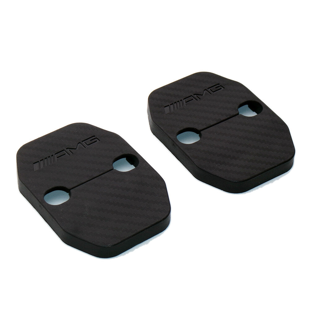 2X Carbon Fiber Texture Door Striker Cover Lock Buckle Cap For Mercedes-Benz AMG