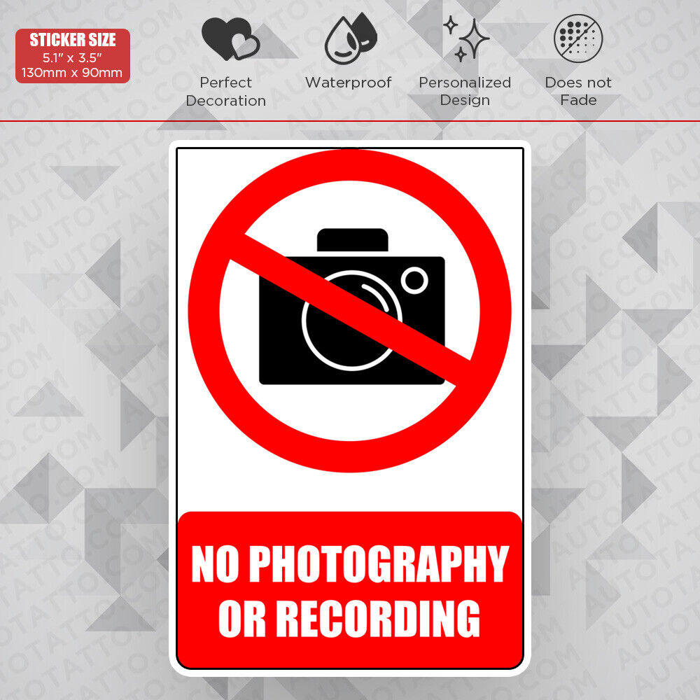 No Photography or Recording Warning Sticker Decal Home Car Van Windows Decorate