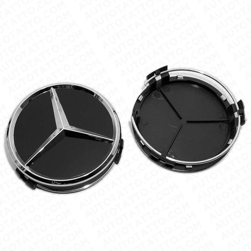 4x Mercedes Wheels Center Cap Hub Black Star Cover Inserts Replacement Sport AMG