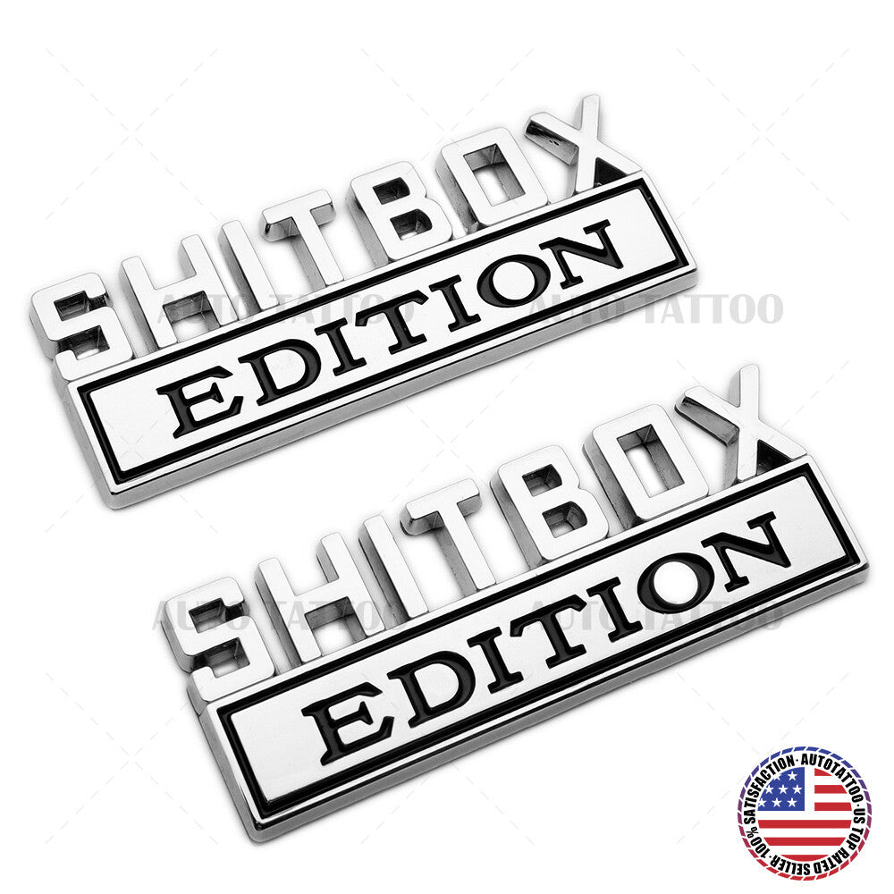 2Pcs ShitBox Edition 3D Car Truck Emblem Funny Badge Sticker Decal Decorate