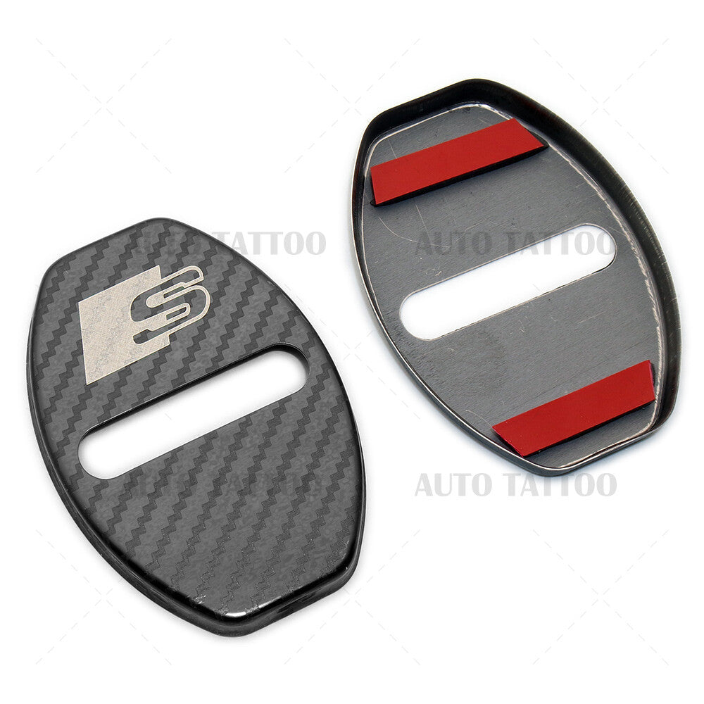 2x Audi S Carbon Fiber Texture Door Car Lock Protective Cover Sticker Decorate