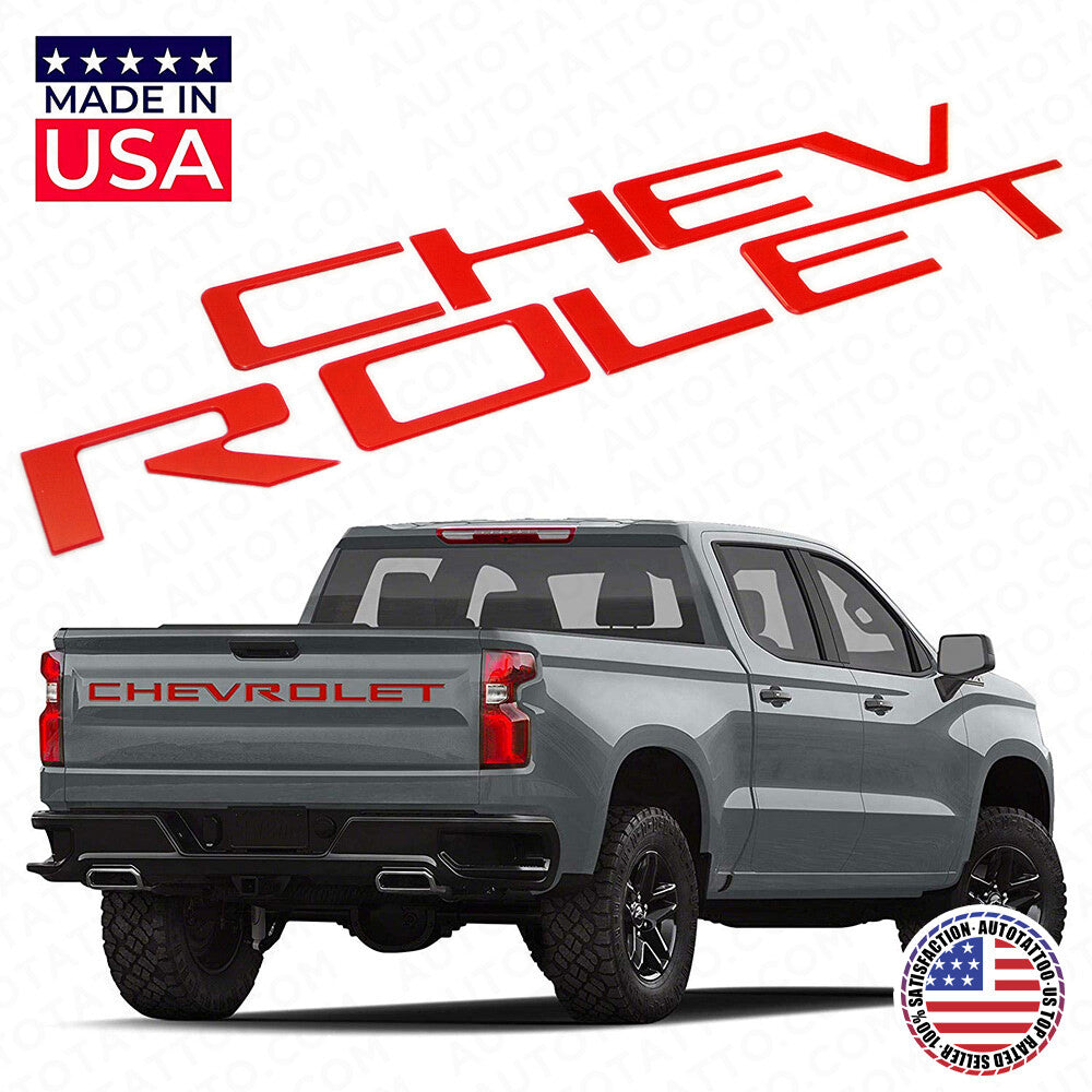 19-22 Silverado CHEVROLET Tailgate Insert 3D Letters Badge Nameplate Emblem Red