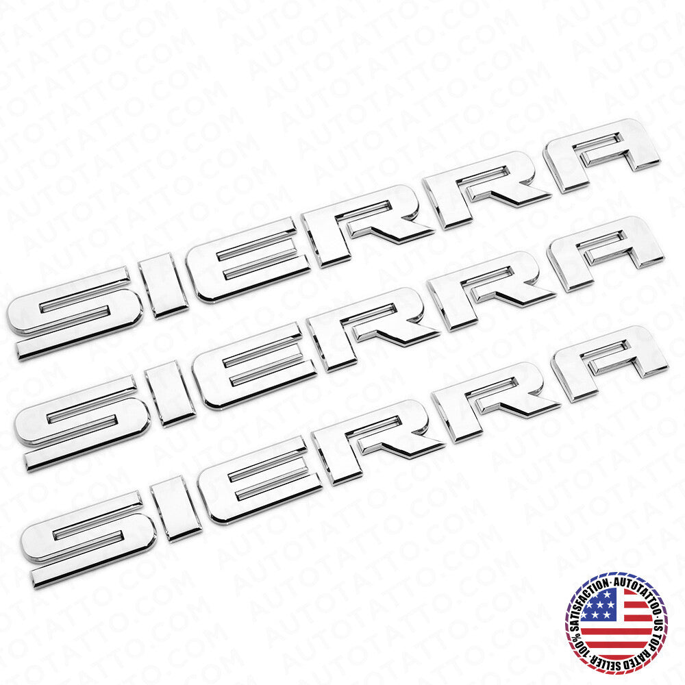 3x GMC 07-20 Sierra OEM Chrome Front Door Tailgate Badge Logo Emblem Nameplate