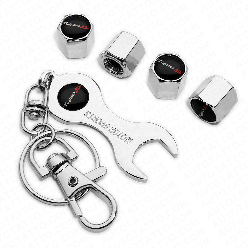 4pcs Hex Type S Logo Car Tire Wheel Air Stem Dust Valve Caps Cover With Keychain