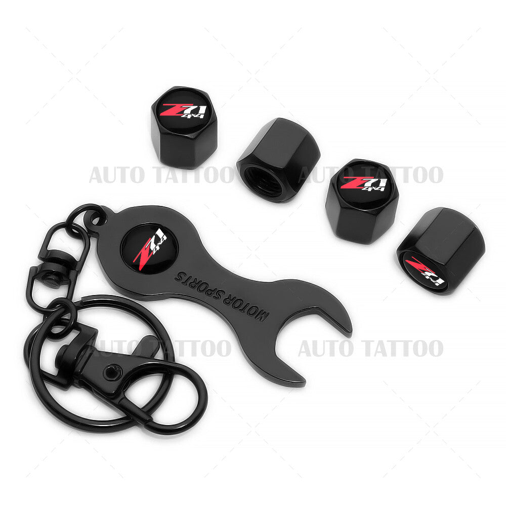 4pcs Hex Z71 4x4 Sport Car Tire Wheels Air Stem Dust Valve Cap Cover + Keychain
