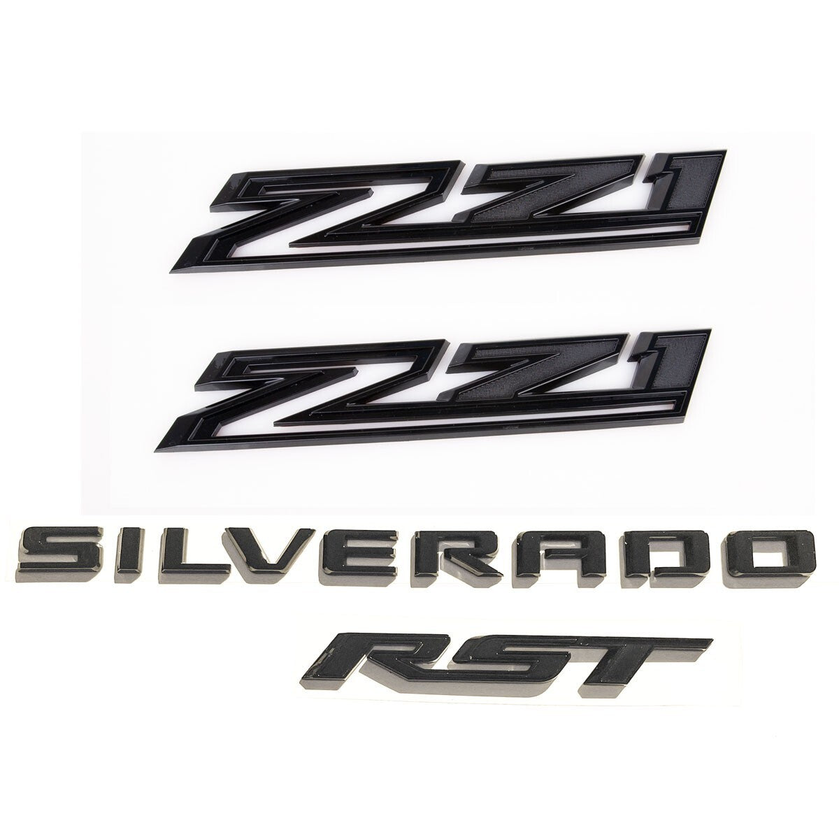 2019-2023 Gloss Black Chevrolet Silverado RST Z71 Emblem Nameplate Badge Kit 4pc