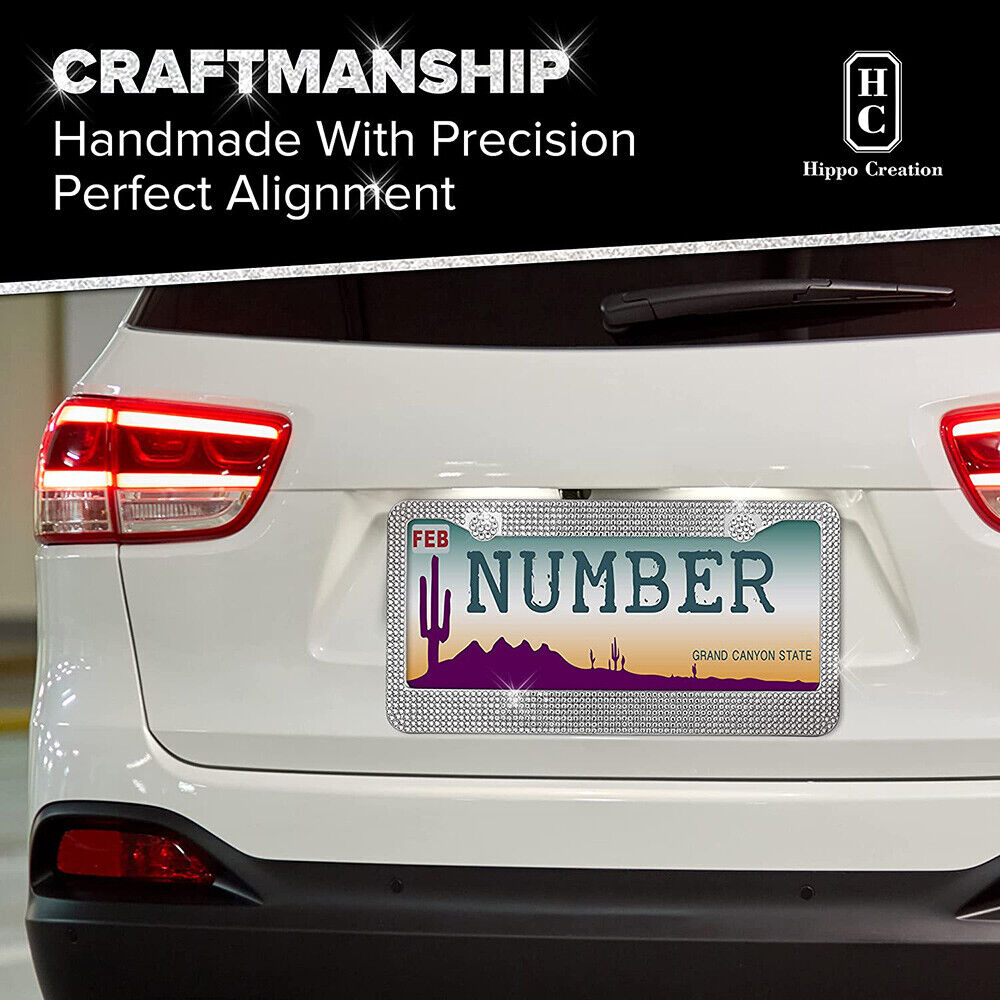 2x Acrylic Bling Rhine Stone Chrome Crystal Diamond Glitter License Plate Frame