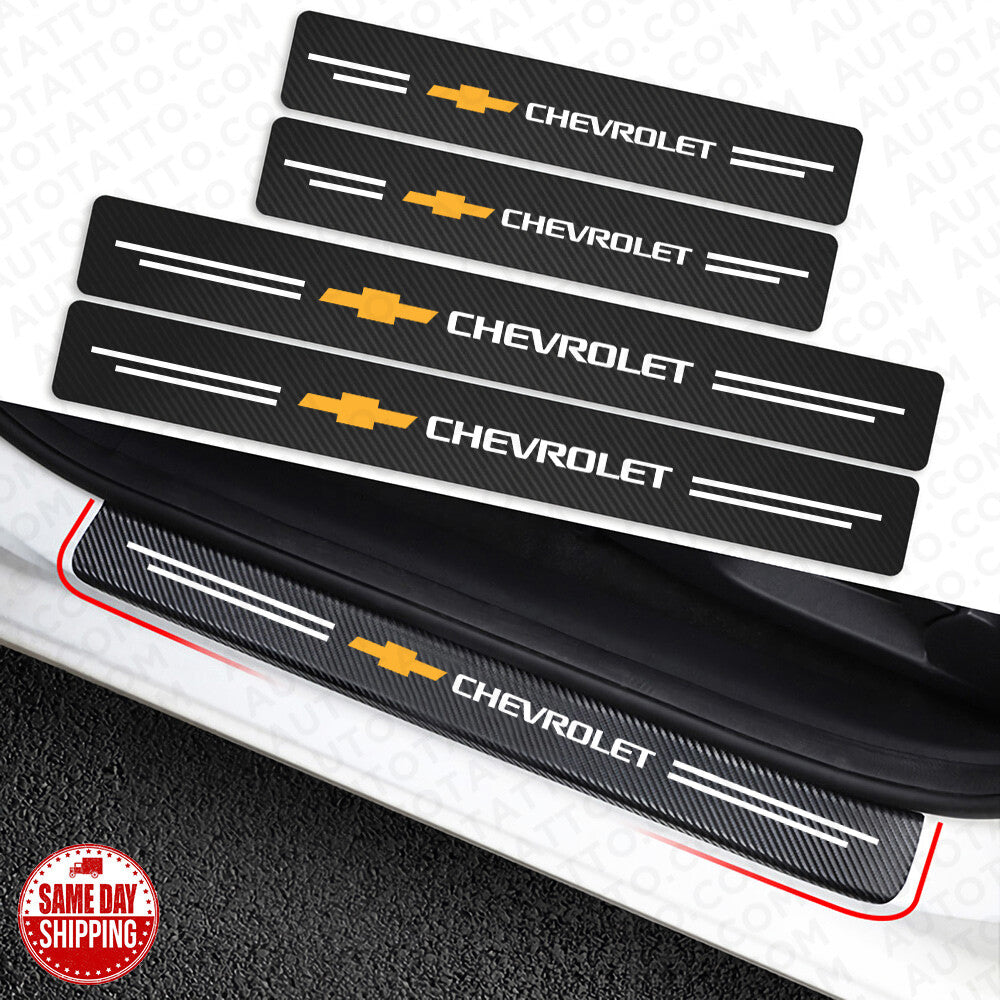 4x Chevrolet Car Door Plate Sill Scuff Anti Scratch 3D Decal Sticker Protector