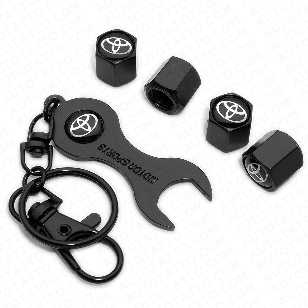 4x Hex Toyota Sport Car Tire Wheel Air Stem Dust Valve Caps Cover + Keychain