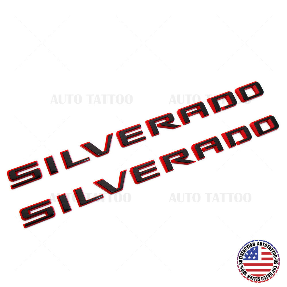 2x 19-22 Silverado Redline Fender Letter Logo Emblem Badge Z71 LT LTZ Black Red