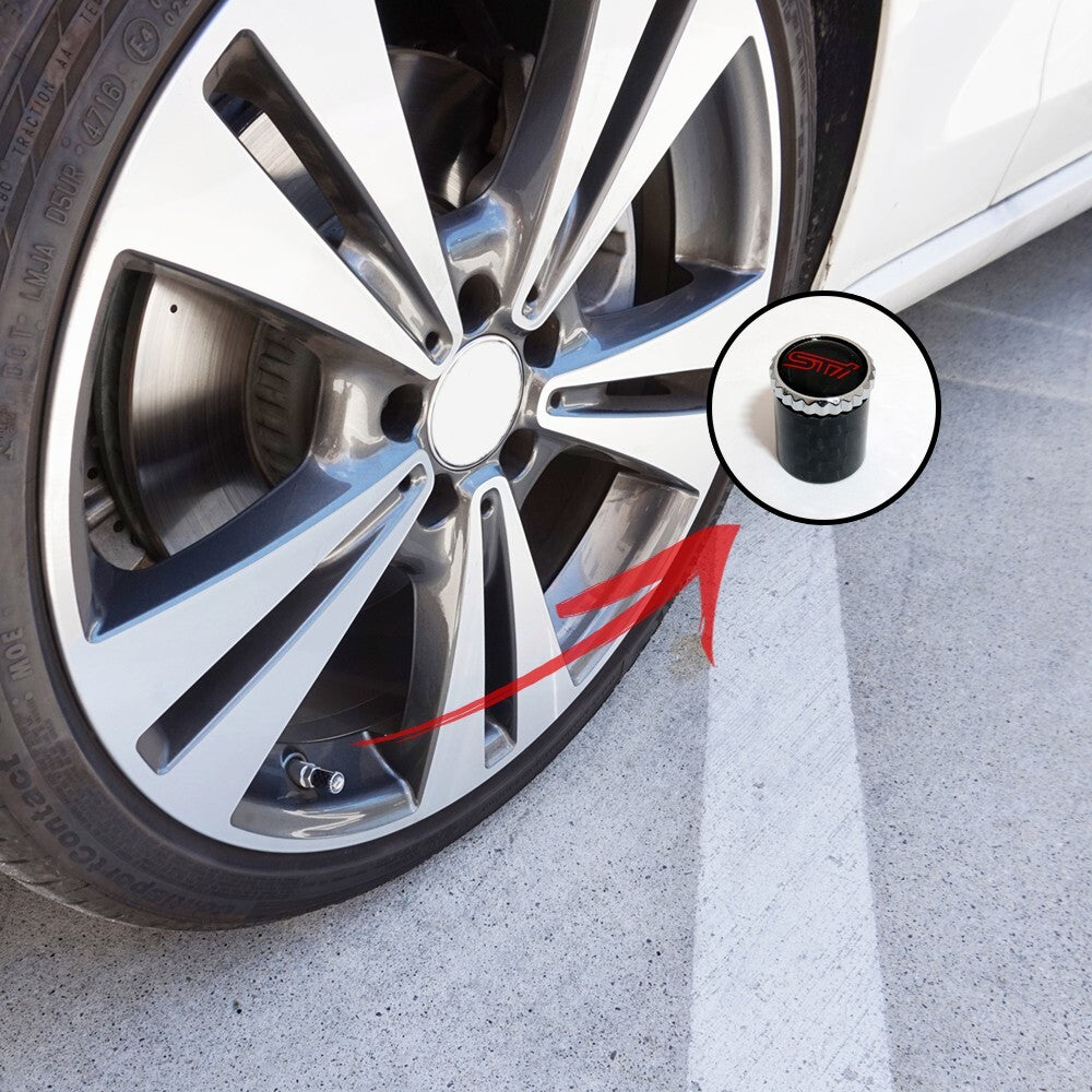 Fit STI Real Carbon Fiber Car Wheel Tire Air Valve Stem Caps Cover Keychain Ring