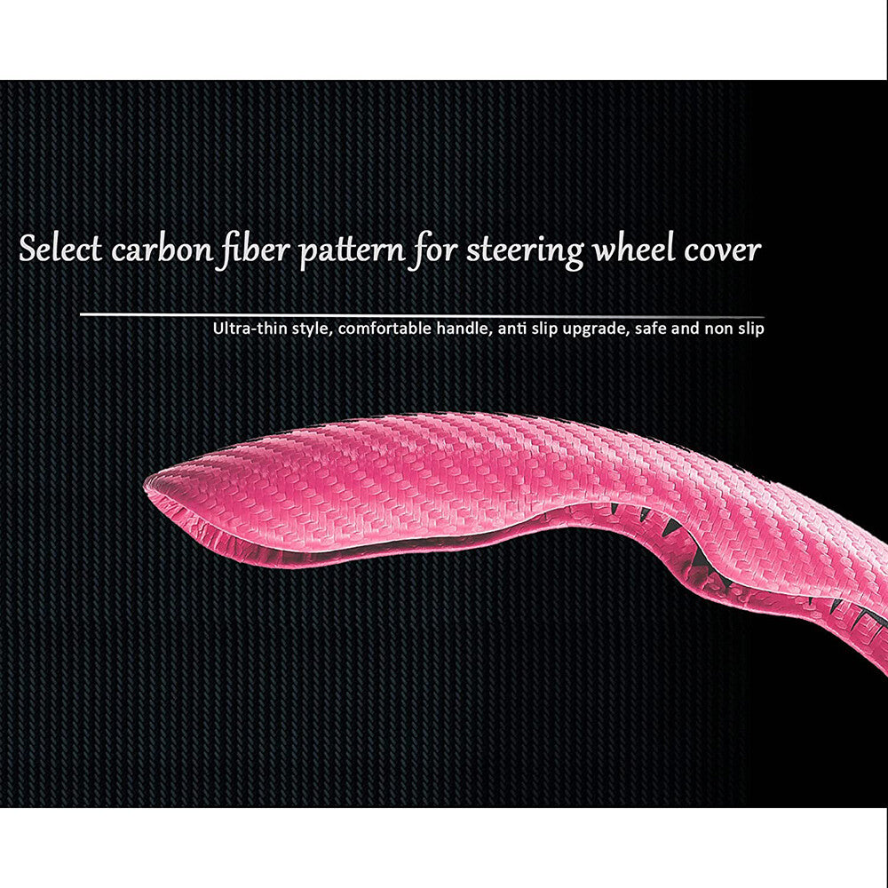 Universal Pink Carbon Fiber Car Steering Wheel Cover Non Slip Protector Decorate