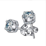 Unisex Fashion Elegant Crown Zircon Stud Earrings 925 Sterling Silver Earrings