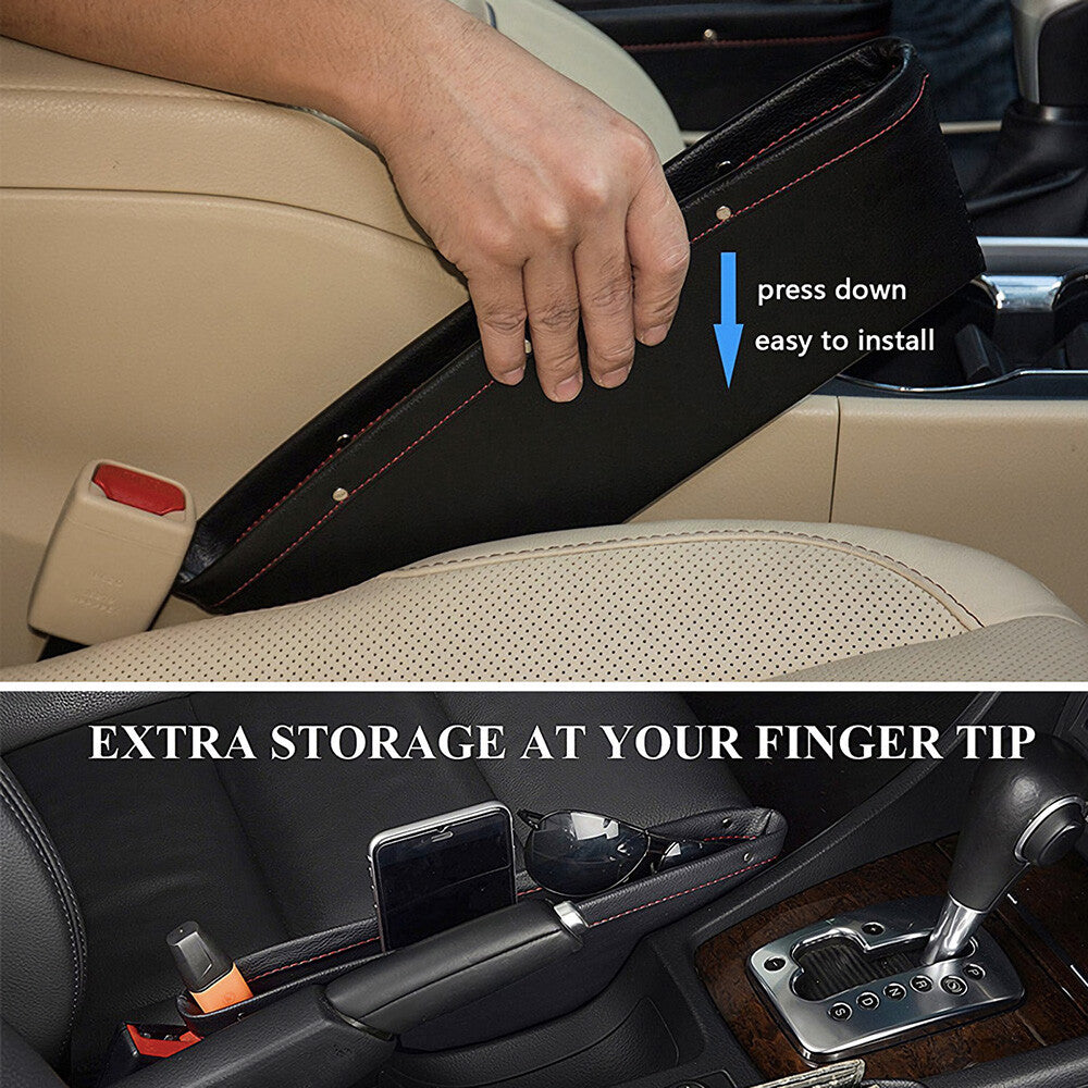 2x Leather Catch Caddy Car Seat Console Gap Filler Side Organizer Pocket Storage
