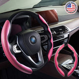 Universal Pink Carbon Fiber Car Steering Wheel Cover Non Slip Protector Decorate