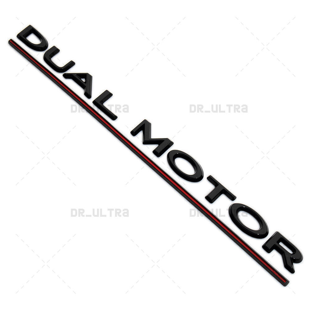 Tesla Liftgate Lid Dual Motor Performance Nameplate Badge Emblem Gloss Black Red