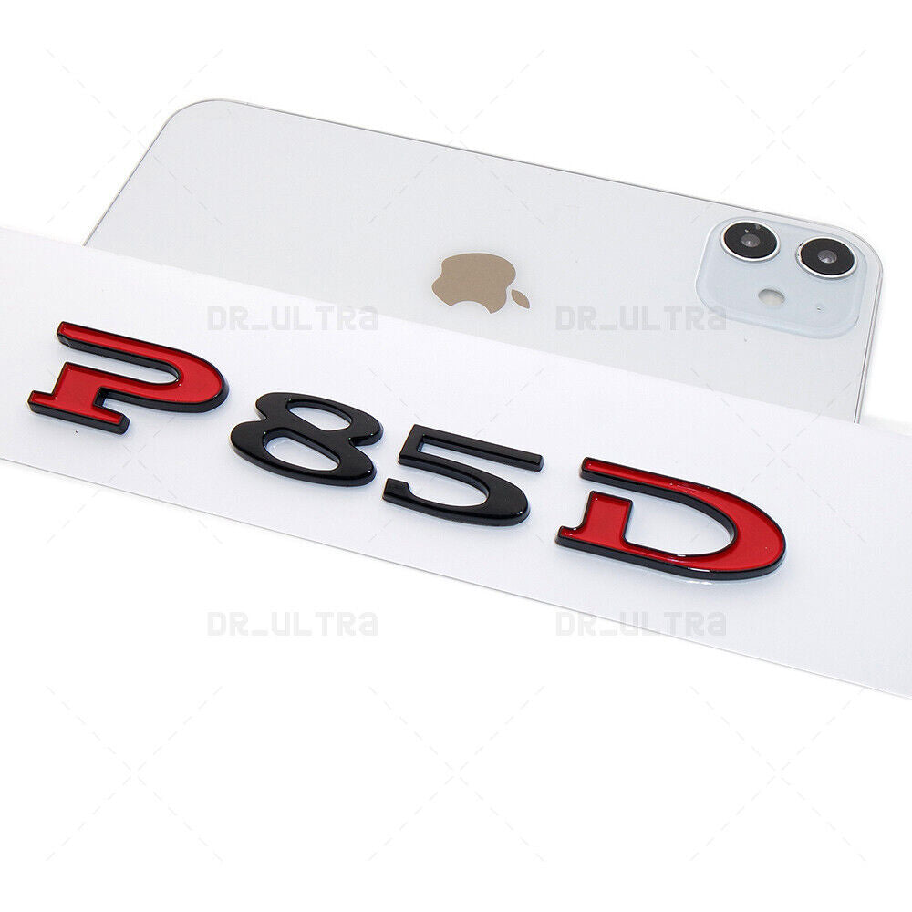 Tesla Rear Liftgate Lid Model P85D Nameplate Logo Badge Emblem Sport Black & Red