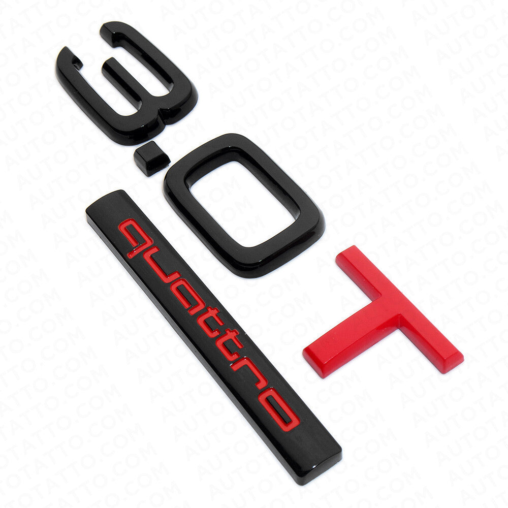 04-22 Audi Rear Trunk Lid 3.0T Quattro Nameplate Emblem Badge Black & Red