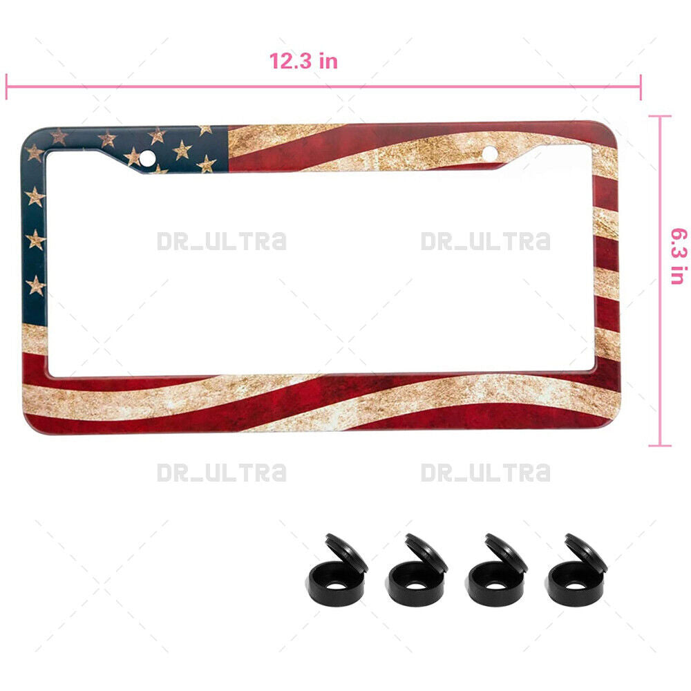 2x Universal Stainless Steel Retro USA American Nations Flag License Plate Frame