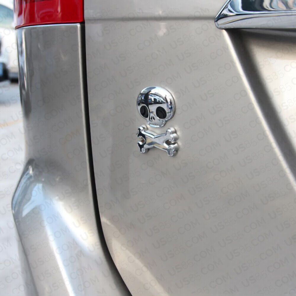 3D Fashion Metal Cute Skull w/ Bone Car Decal Badge Emblem Sticker Decoration