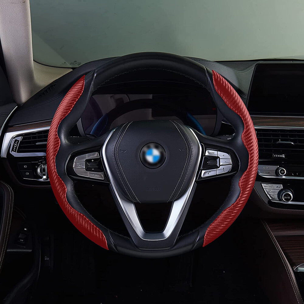 Universal Red Carbon Fiber Car Steering Wheel Cover Non Slip Protector Decorate