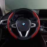 Universal Red Carbon Fiber Car Steering Wheel Cover Non Slip Protector Decorate