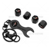 4x Hex Corvette C6 Car Tire Wheels Air Stem Dust Valve Cap Cover + Keychain Ring