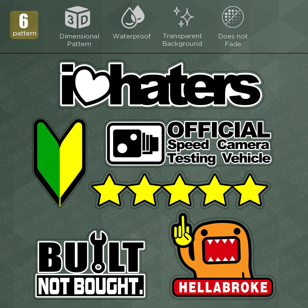 Personality Car Sticker I Love Haters Hellabroke Star Funny Cute 3D Decal Stripe