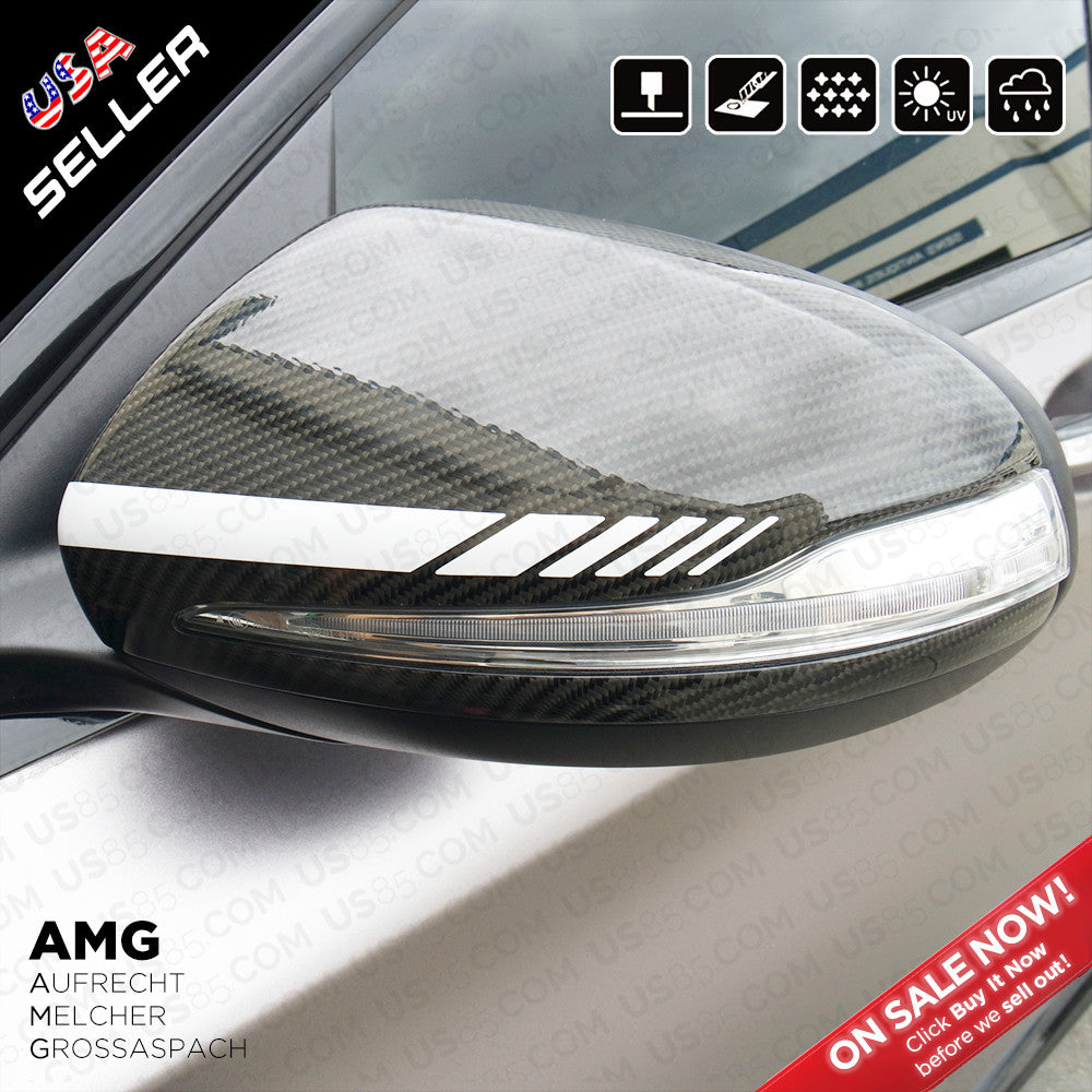 For New Mercedes Mirror Cover Trim Strip Sticker Vinyl Racing Decal AMG - White