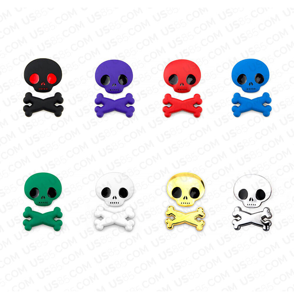 3D Fashion Metal Cute Skull w/ Bone Car Decal Badge Emblem Sticker Decoration