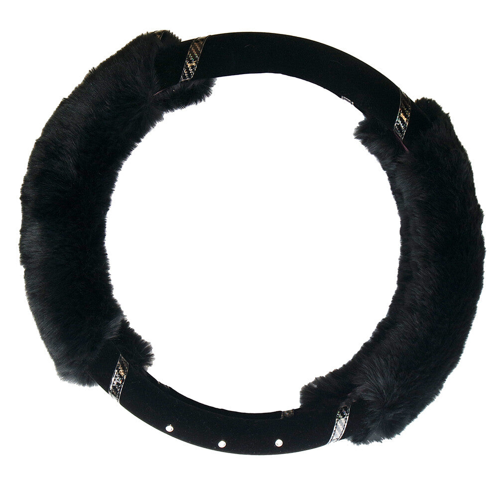 Universal Soft Warm 2 Sides Faux Rabbit Fur w/ Diamond Car Steering Wheel Cover