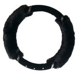 Universal Soft Warm 2 Sides Faux Rabbit Fur w/ Diamond Car Steering Wheel Cover