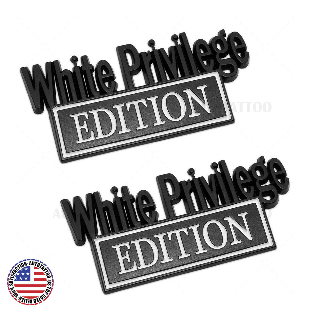 2Pcs WHITE PRIVILEGE Edition 3D Car Truck Emblem Badge Sticker Decal Decorate