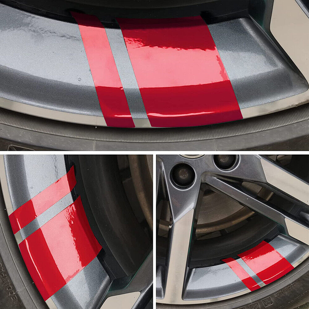 6pcs Car Wheels Tire Rim Vinyl Decal Racing Stripes Sport Decorate Sticker Red